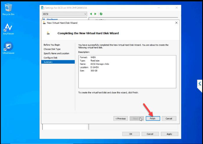 Wizard summary screen showing all selections ready to commit