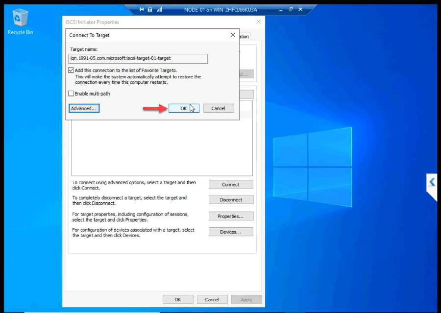 Advanced Settings OK button being clicked