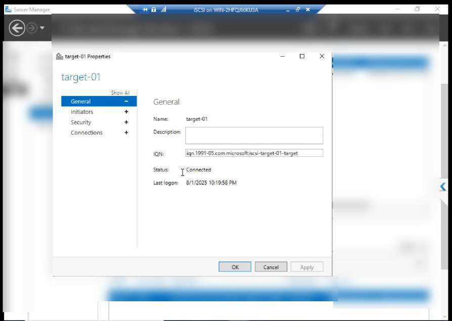 Target Properties showing authentication, sessions, portals tabs