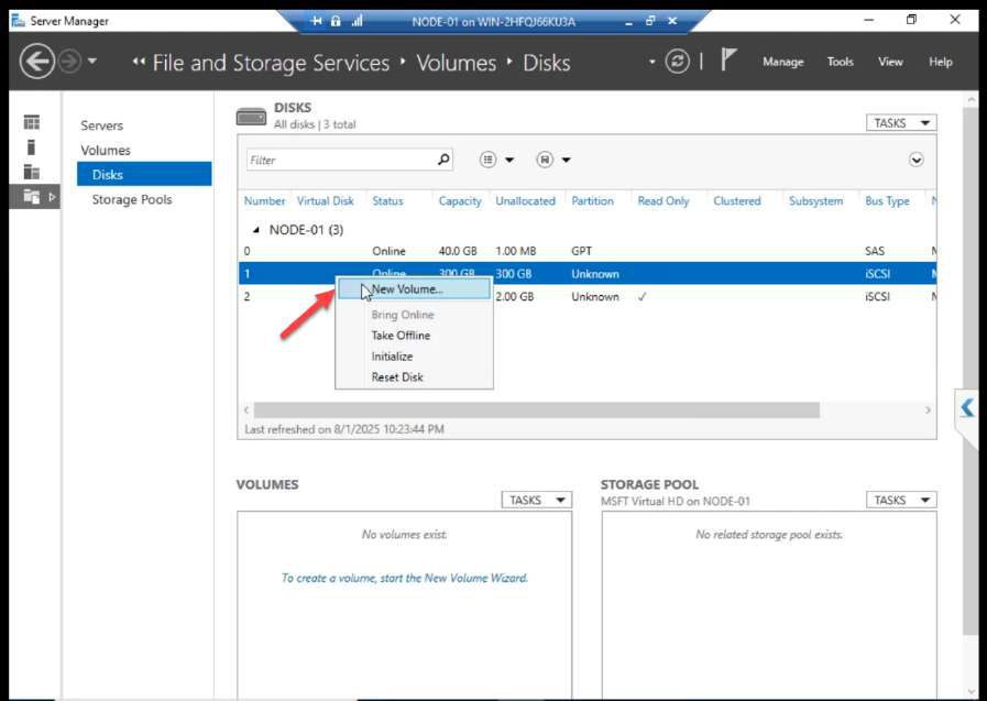 Right-click on the now-online disk with New Volume option