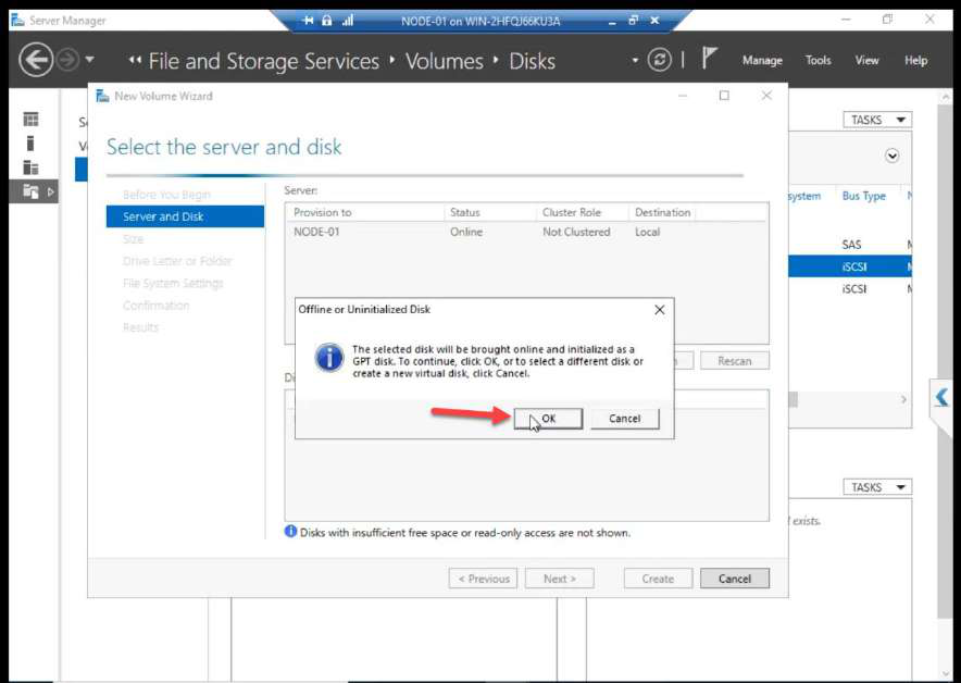 Initialize disk confirmation dialog OK