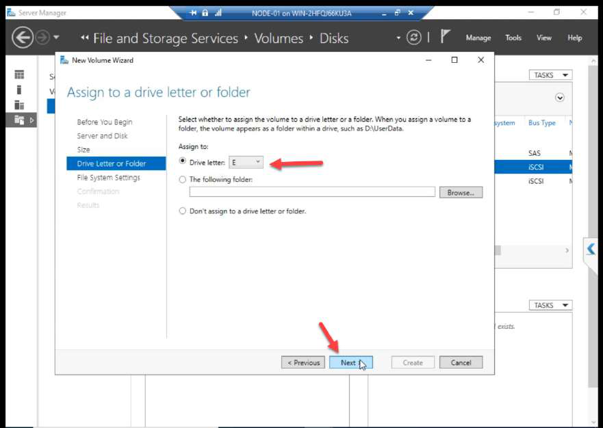 Drive letter assignment for the new Data volume