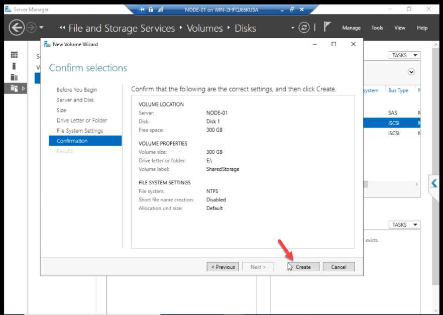 Wizard Create button being clicked