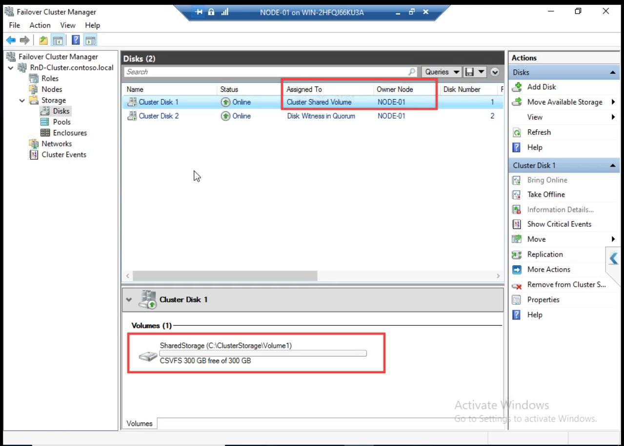 After move showing owner is Node-01 with the CSV path visible