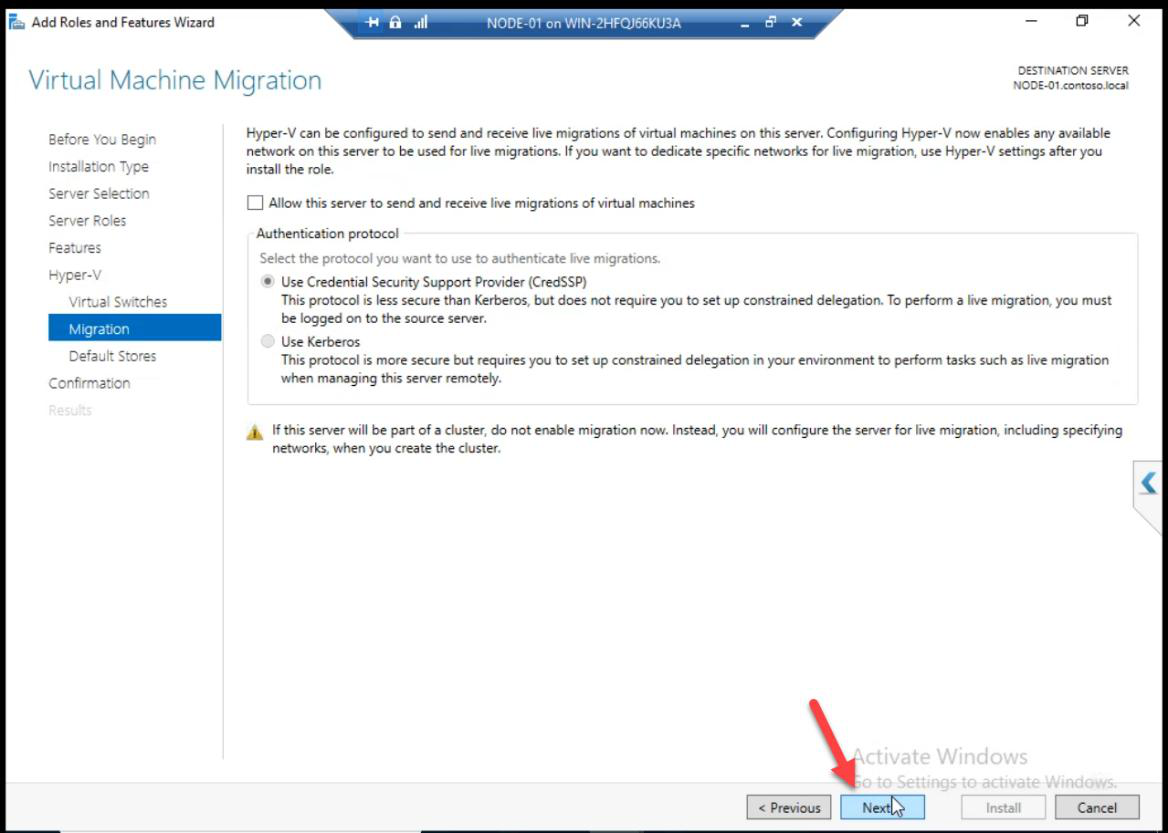 Wizard Migration step accepting defaults