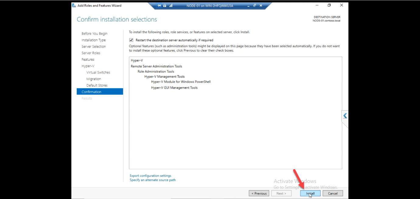 Hyper-V install in progress with the VM about to restart