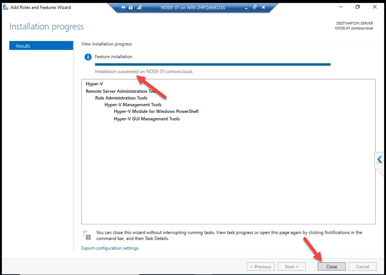 Hyper-V Manager opened on Node-01