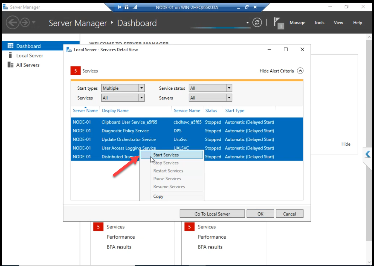 Services snap-in showing Hyper-V Virtual Machine Management Service running