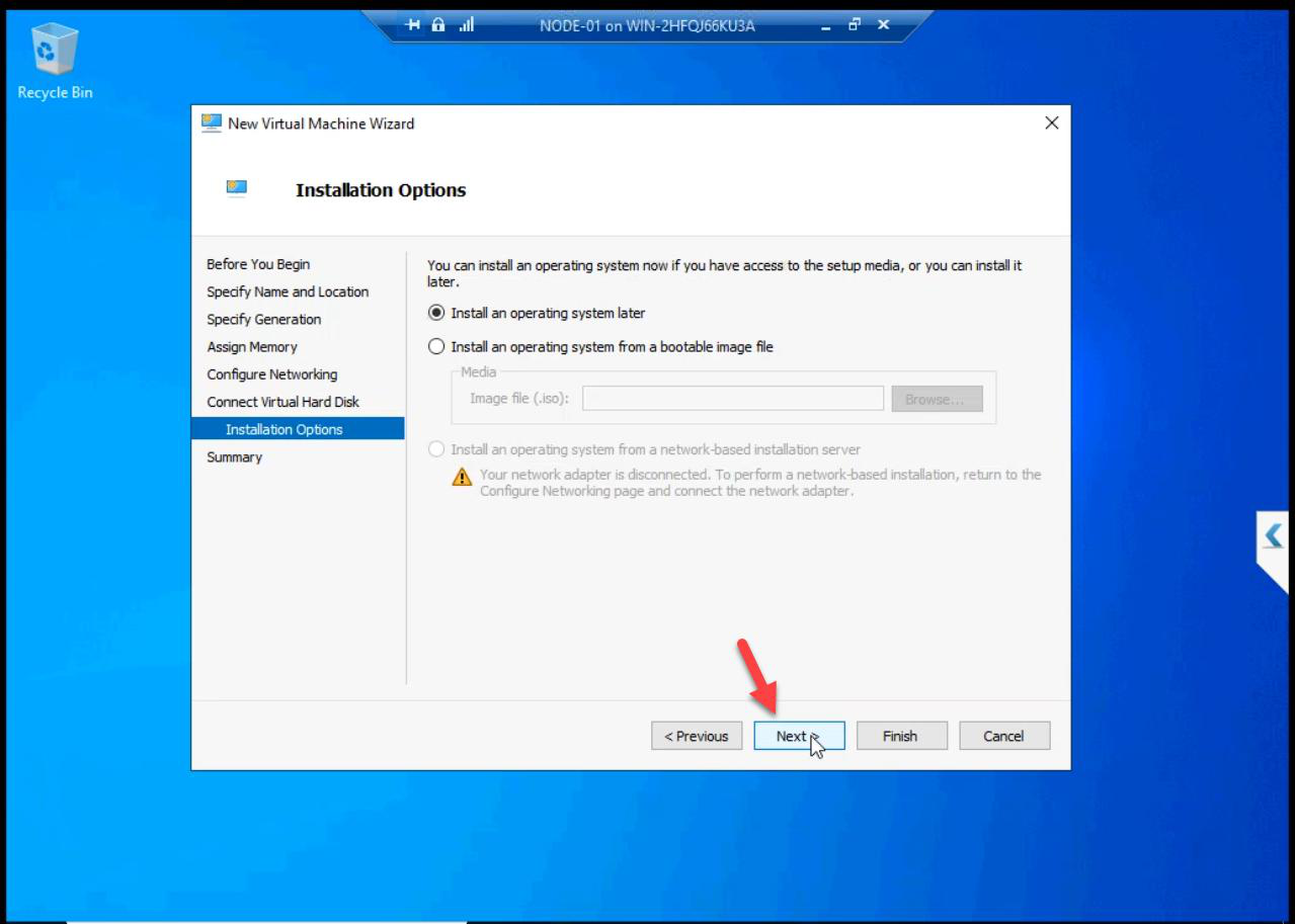 OS install step with Install operating system later selected for the demo