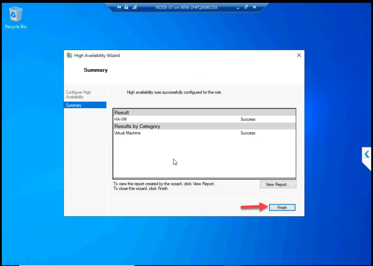 FCM Roles pane after VM creation showing the new VM listed with status Off, right-click to Start