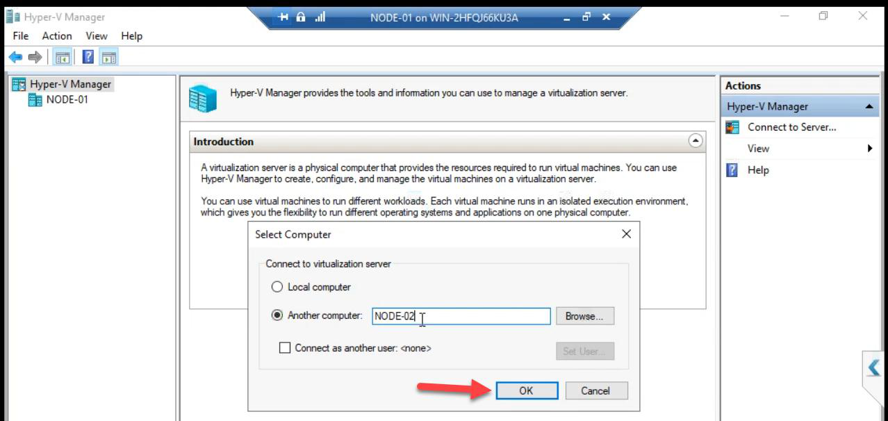 Connect to Computer dialog with Node-02 entered as the second host to manage