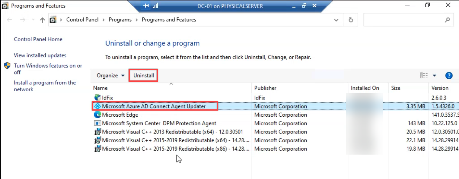 Agent uninstall wizard reaching the completion screen with the success banner visible and the close button highlighted, indicating the package was removed from this controller