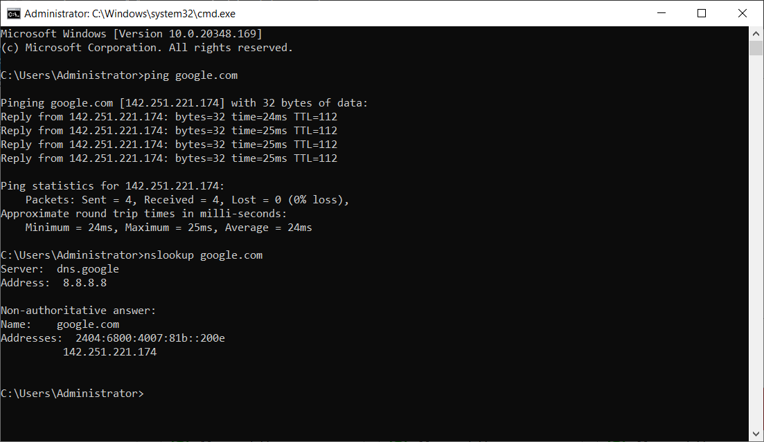 Guest VM command prompt running ping 8.8.8.8 with successful replies showing round-trip times under 50 ms, confirming outbound traffic from the guest is being NAT-translated by the host and reaching the internet