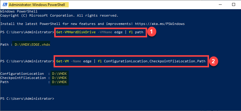 File Explorer on the source host showing the current VM folder under the default Hyper-V storage path with the .vhdx, the .vmcx configuration file, and the smart paging directory all in their pre-move location