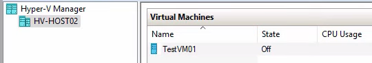 Hyper-V Manager right-click context menu on the replica testVM01 with Settings highlighted, the entry point into the per-VM configuration where the Test Failover network adapter is selected