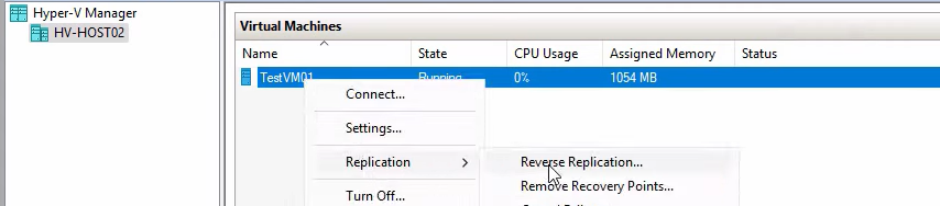 Reverse Replication wizard intro page on the new primary host (former replica) with Next button highlighted, the entry point for re-establishing replication in the opposite direction after a planned failover that did NOT auto-reverse