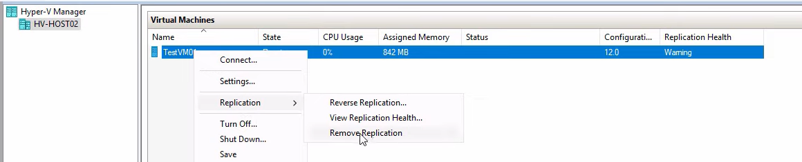 Confirmation dialog for the Remove Replication action with the warning that the replication relationship will be torn down, the irreversible step taken when the original primary is confirmed lost permanently