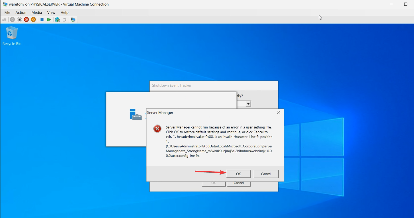 Hyper-V VM console showing the guest OS booting cleanly from the converted disk with the same OS branding visible as the original VMware VM, the proof that the disk format conversion preserved bootability