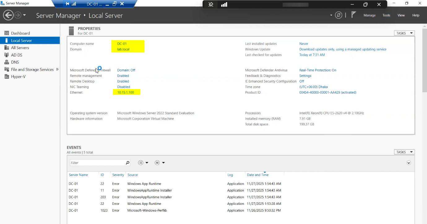 Active Directory Users and Computers showing the infotechninja.local domain with the Domain Controller computer object and the Service Accounts OU containing the dedicated svc_sql account that the cluster will use