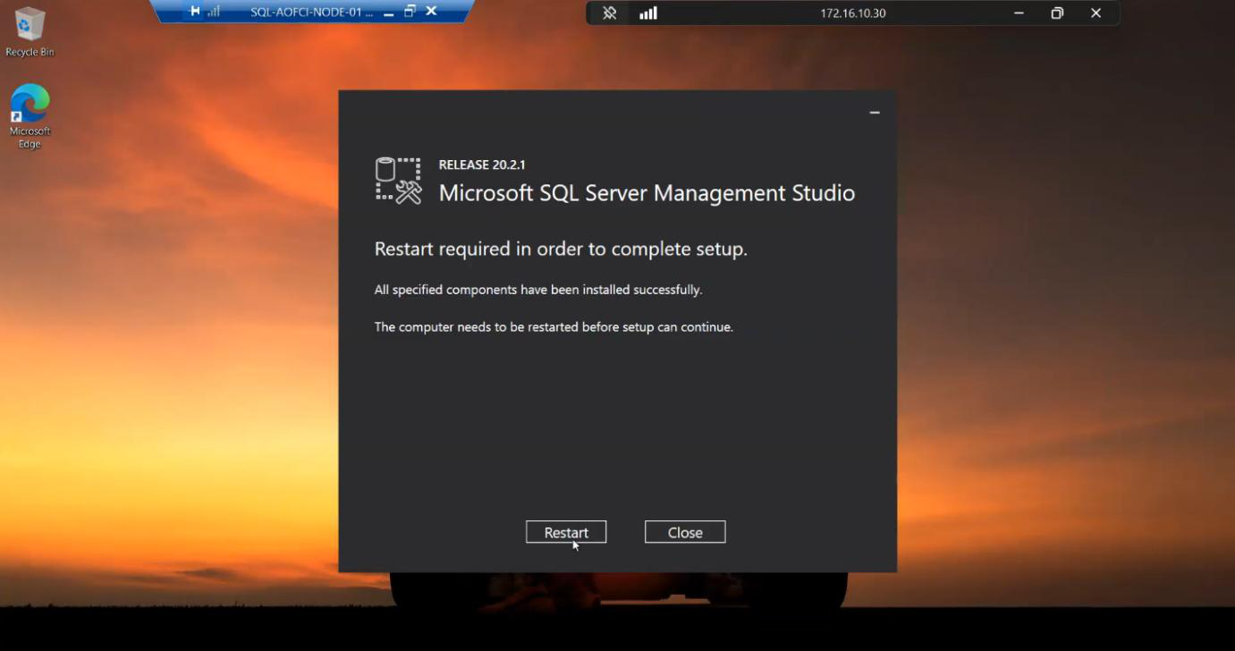 SSMS installation in progress showing the progress bar as the management studio components are installed