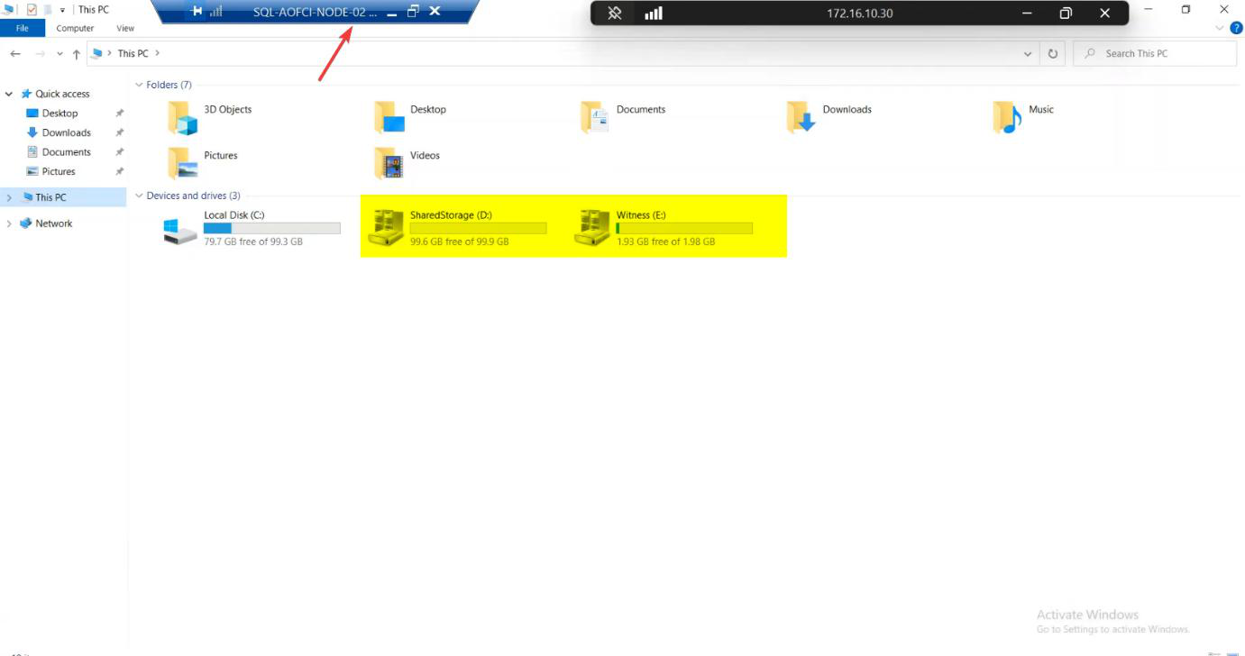 Storage > Disks pane after failover with Cluster Disk 1 now owned by Node-02, the SAN ownership has been atomically transferred” /><figcaption>Disks: Cluster Disk 1 now owned by Node-02. The SAN ownership transferred atomically &mdash; no two-node simultaneous-write window.</figcaption></figure>
<p>Disks: Cluster Disk 1 now owned by Node-02.</p>
<figure class=