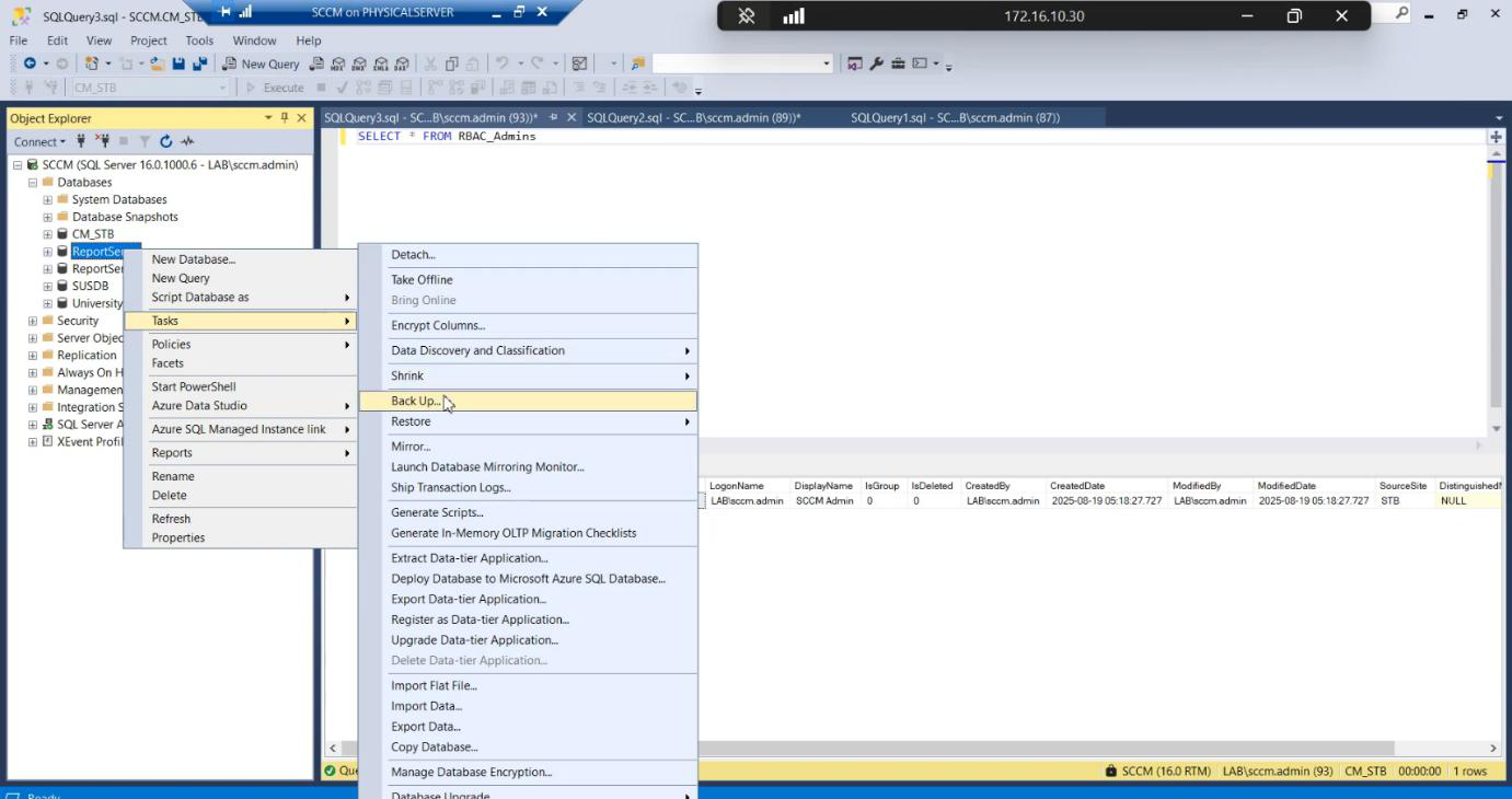 SSMS on a legacy standalone SQL Server right-clicking the source database with Tasks > Back Up menu open, the standard backup workflow before migration” /><figcaption>On a legacy SQL Server (your &ldquo;old environment&rdquo;): SSMS > right-click source DB > Tasks > <strong>Back Up</strong>.</figcaption></figure>
<p>On the legacy SQL Server (the &ldquo;old environment&rdquo;): SSMS > right-click source DB > Tasks > <strong>Back Up</strong>.</p>
<figure class=