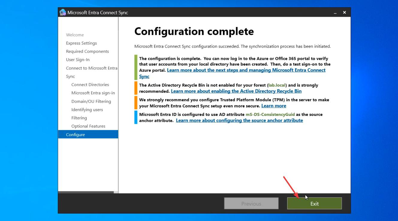 Configuration in progress with the wizard showing each component being configured and the progress bar advancing, typically taking 2-5 minutes