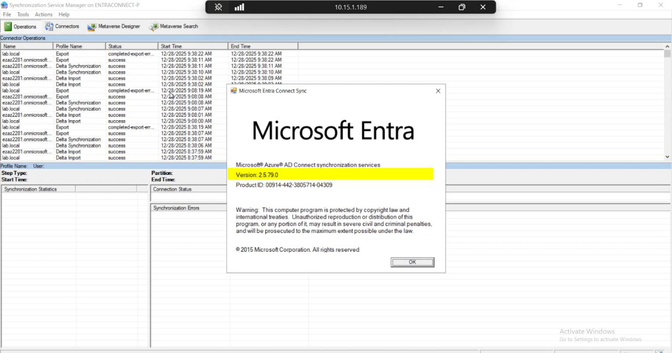 About dialog box displaying the Sync Service version at the top of the modal, the Method 3 result