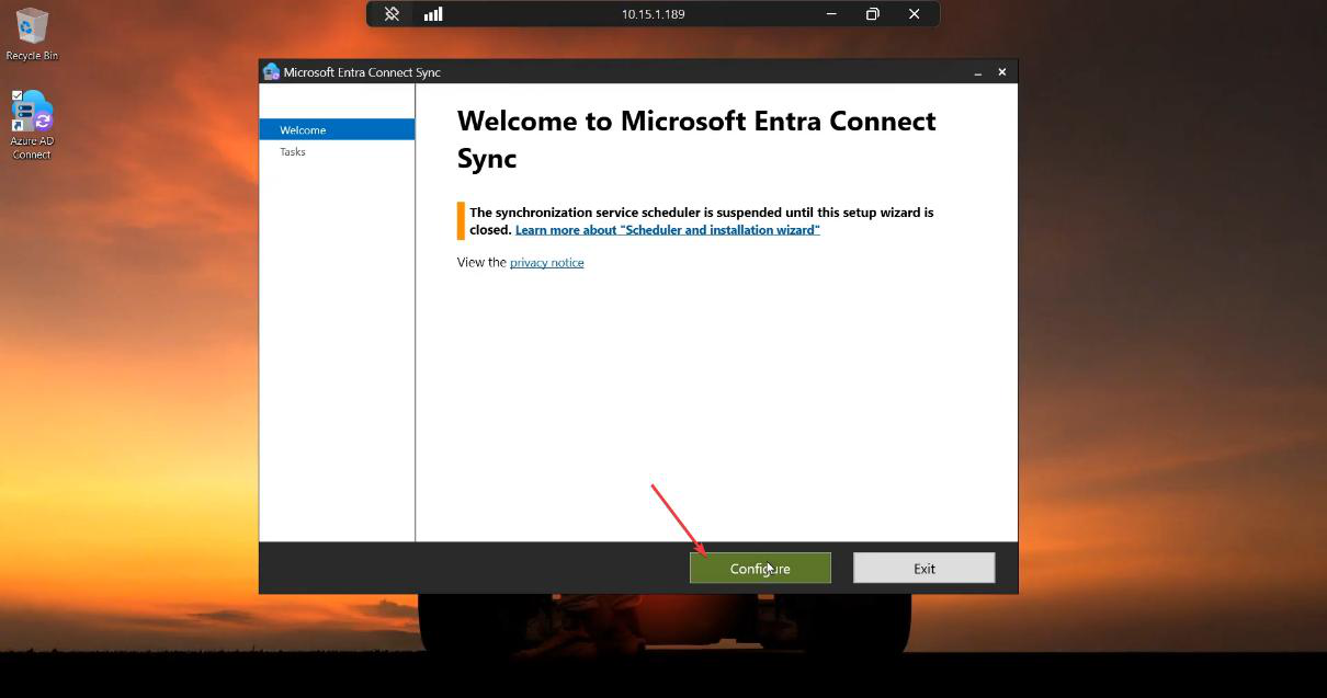 EC wizard Tasks page showing all configuration options with View or export current configuration selected