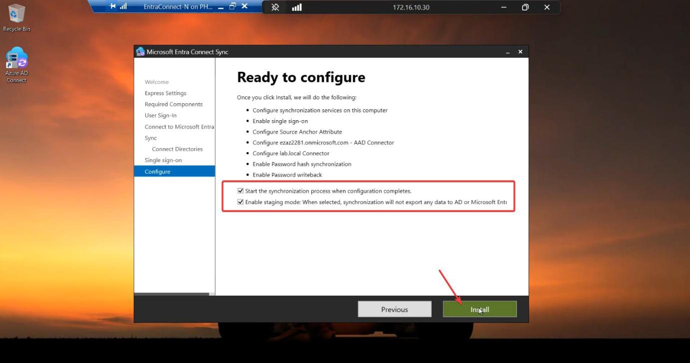 Migration screenshot 34 of 65 from the Entra Connect new-server migration walkthrough showing the wizard, sync service manager, AD console, or admin centre at the corresponding stage of the procedure
