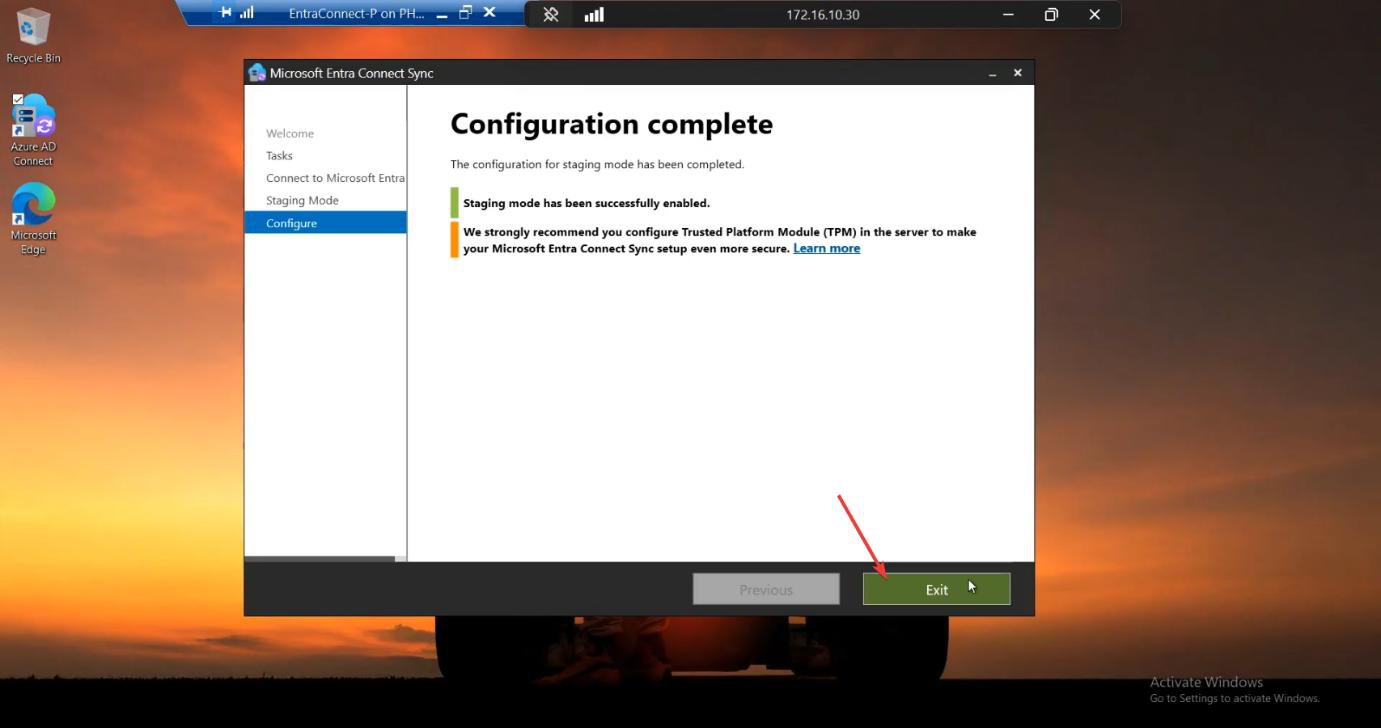Migration screenshot 44 of 65 from the Entra Connect new-server migration walkthrough showing the wizard, sync service manager, AD console, or admin centre at the corresponding stage of the procedure