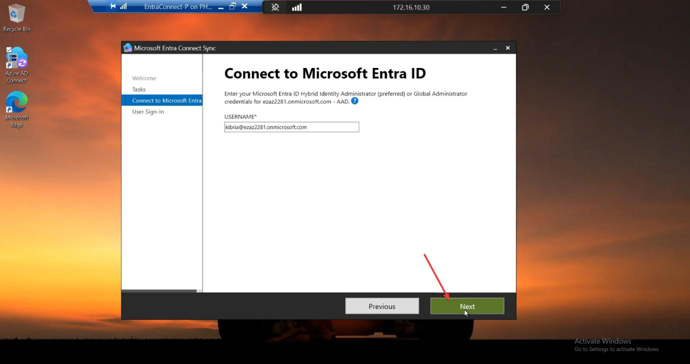 HA setup screenshot 16 of 65 from the Entra Connect High Availability walkthrough showing the wizard, sync service manager, AD console, or admin centre at the corresponding stage