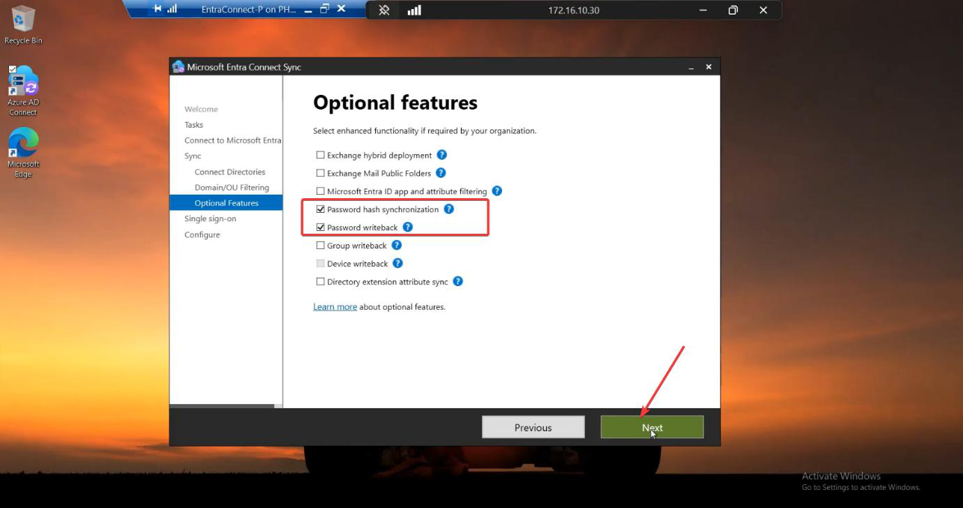 HA setup screenshot 19 of 65 from the Entra Connect High Availability walkthrough showing the wizard, sync service manager, AD console, or admin centre at the corresponding stage
