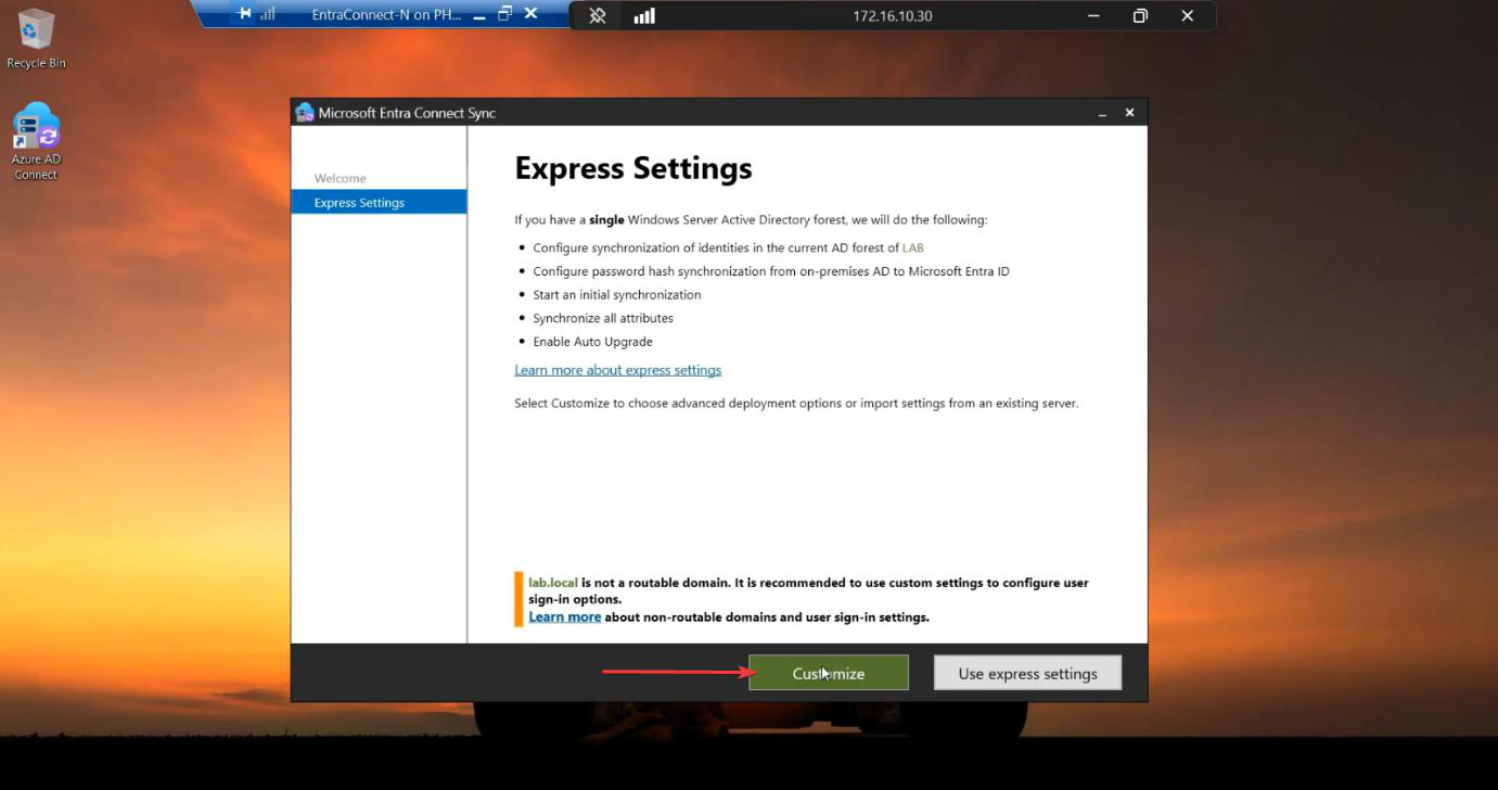 HA setup screenshot 24 of 65 from the Entra Connect High Availability walkthrough showing the wizard, sync service manager, AD console, or admin centre at the corresponding stage