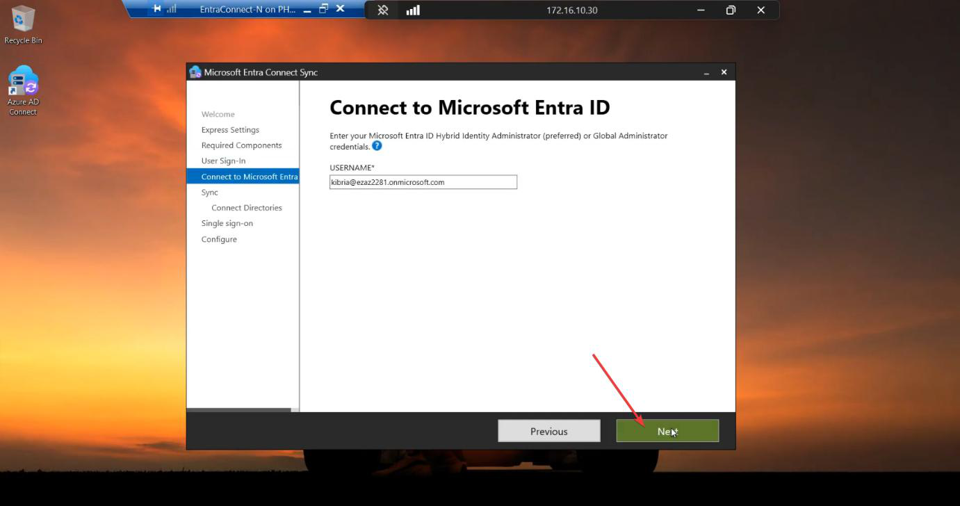 HA setup screenshot 28 of 65 from the Entra Connect High Availability walkthrough showing the wizard, sync service manager, AD console, or admin centre at the corresponding stage