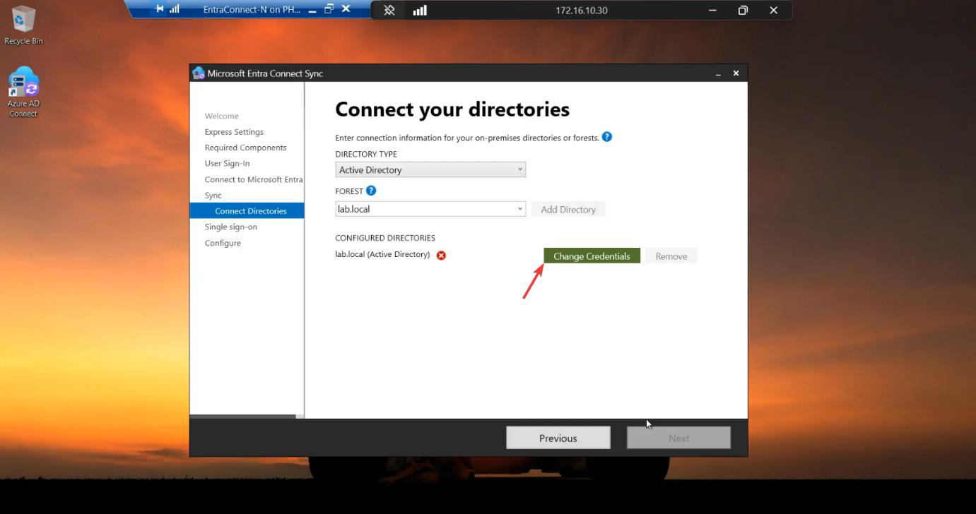 HA setup screenshot 29 of 65 from the Entra Connect High Availability walkthrough showing the wizard, sync service manager, AD console, or admin centre at the corresponding stage