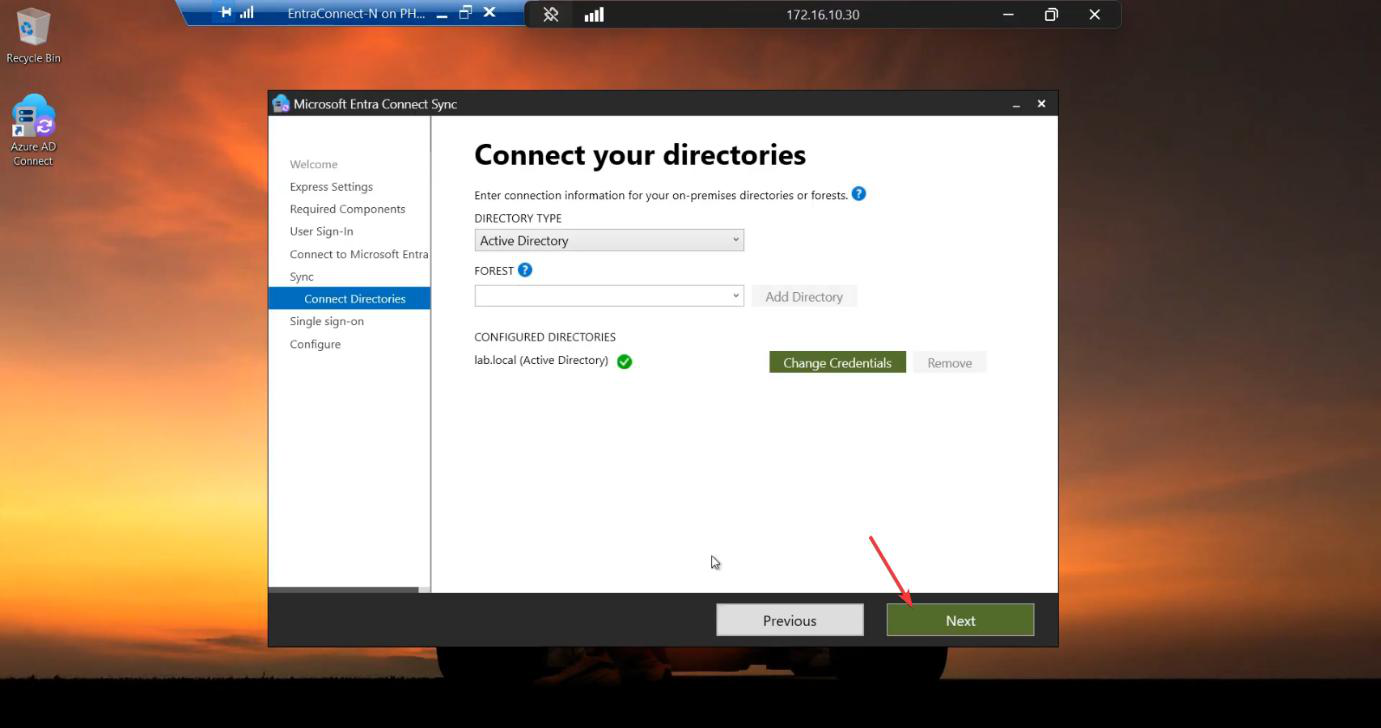 HA setup screenshot 32 of 65 from the Entra Connect High Availability walkthrough showing the wizard, sync service manager, AD console, or admin centre at the corresponding stage