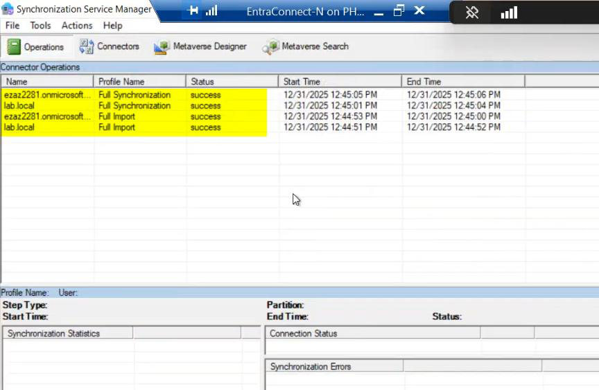 HA setup screenshot 38 of 65 from the Entra Connect High Availability walkthrough showing the wizard, sync service manager, AD console, or admin centre at the corresponding stage
