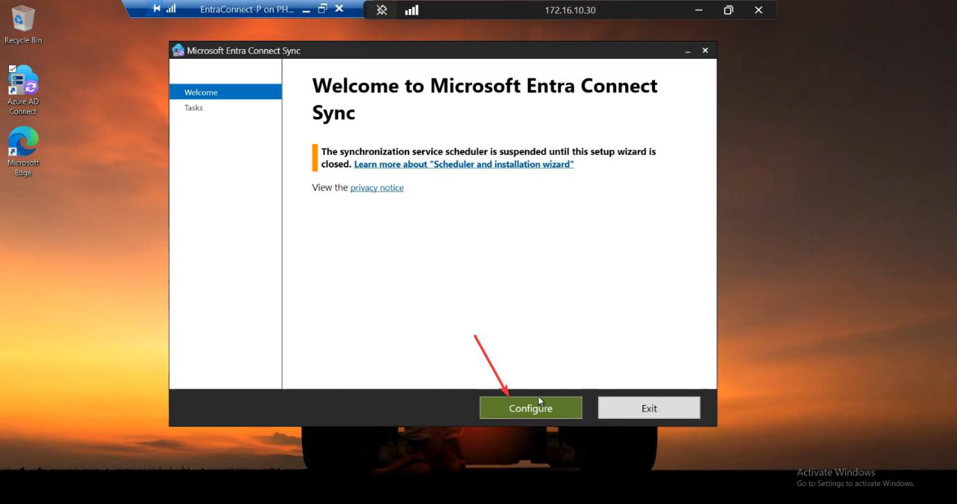 HA setup screenshot 39 of 65 from the Entra Connect High Availability walkthrough showing the wizard, sync service manager, AD console, or admin centre at the corresponding stage