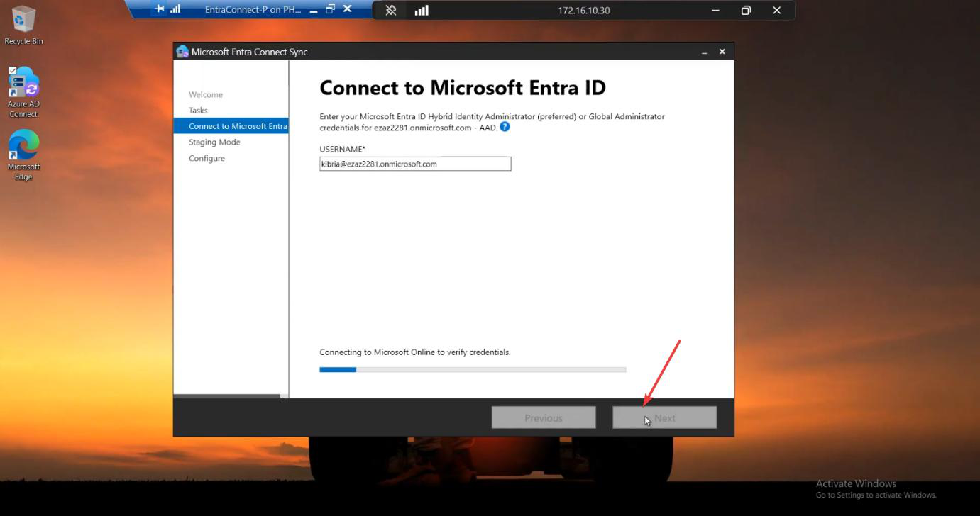 HA setup screenshot 41 of 65 from the Entra Connect High Availability walkthrough showing the wizard, sync service manager, AD console, or admin centre at the corresponding stage