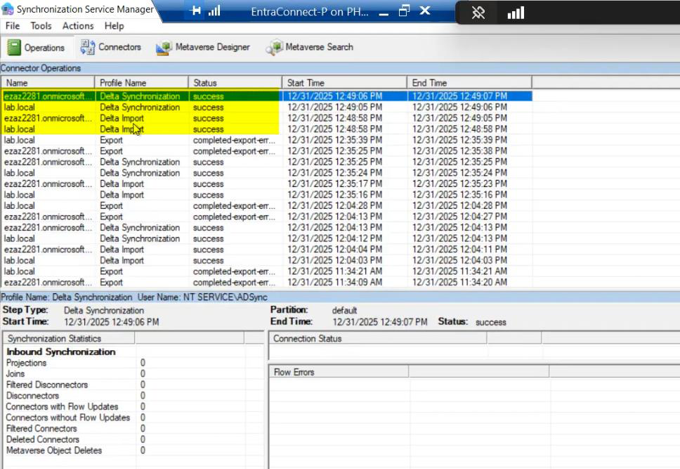 HA setup screenshot 46 of 65 from the Entra Connect High Availability walkthrough showing the wizard, sync service manager, AD console, or admin centre at the corresponding stage