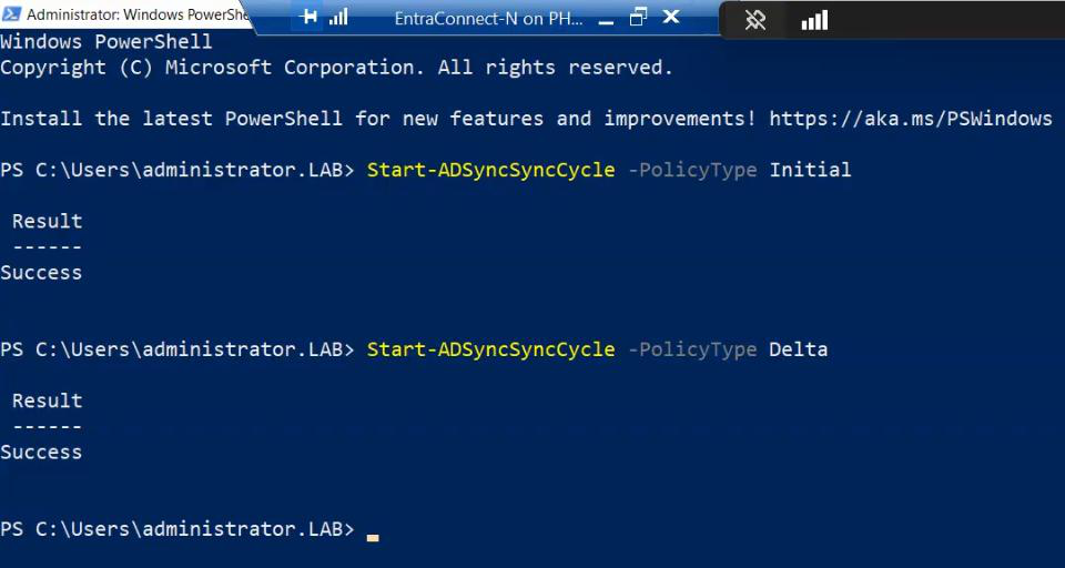 HA setup screenshot 59 of 65 from the Entra Connect High Availability walkthrough showing the wizard, sync service manager, AD console, or admin centre at the corresponding stage