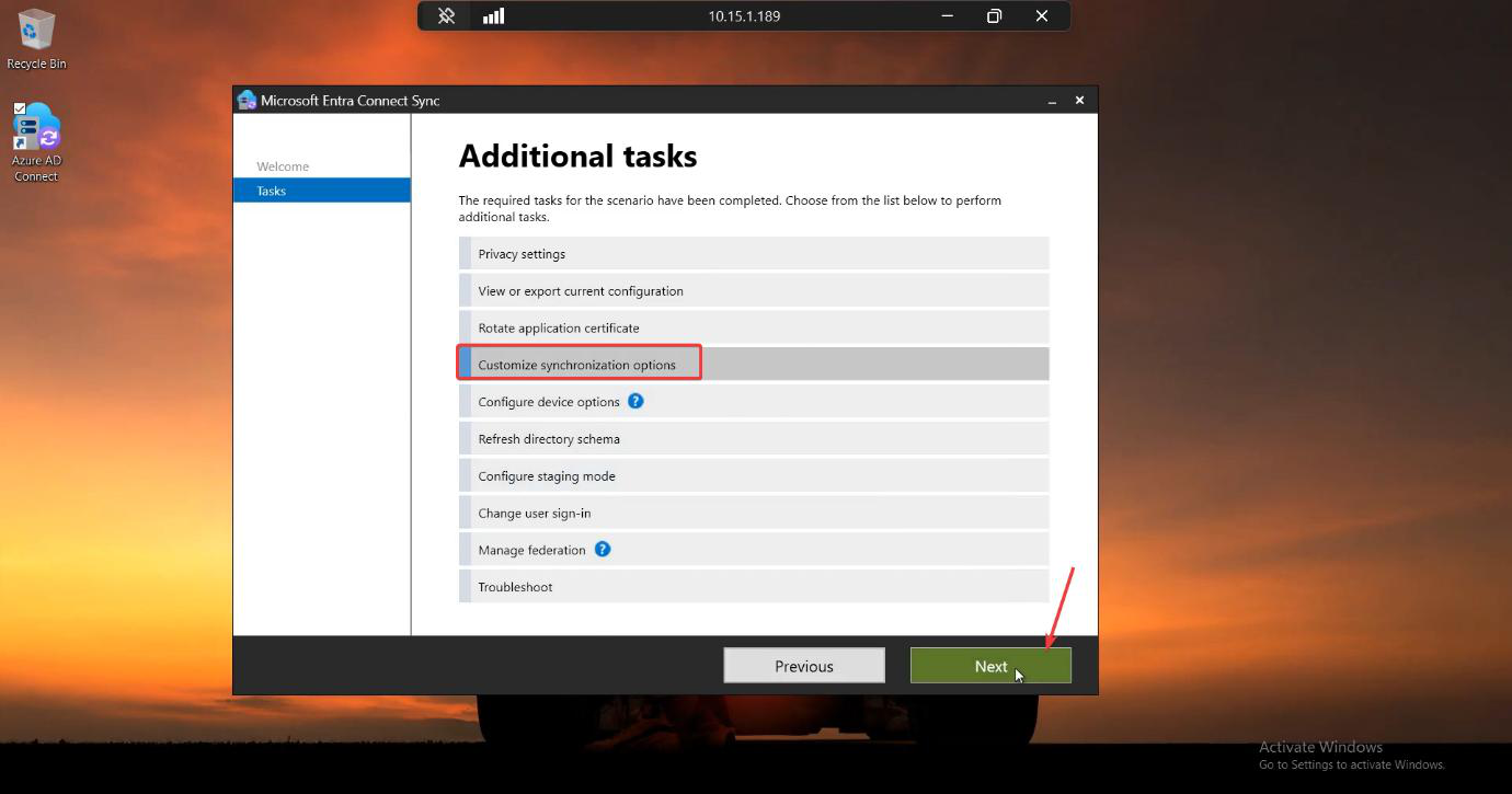 Wizard prompt for Global Administrator credentials to authenticate the configuration change with Microsoft Entra ID