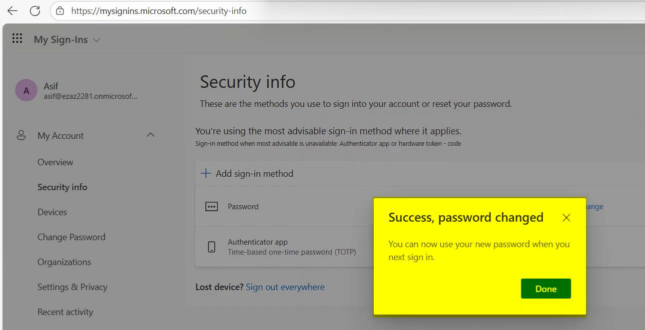 Same confirmation popup from a different angle showing the close/OK button being clicked to dismiss