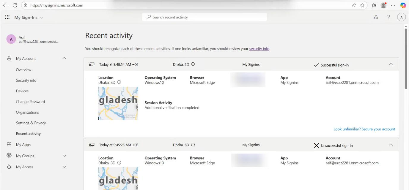 OneDrive view via the same session, further confirming the new password works across all M365 services
