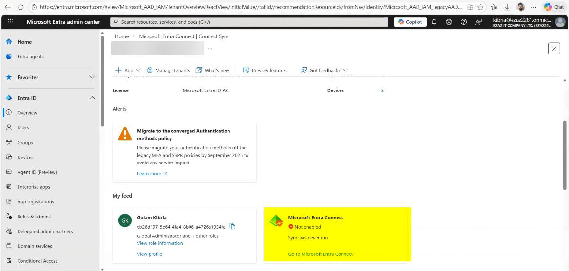 Entra admin centre Hybrid management > Microsoft Entra Connect page showing Sync Disabled status and a stale Last Sync timestamp confirming the cloud no longer accepts sync from on-premises” /><figcaption>Step 6 second verification. Entra admin centre > Hybrid management > Microsoft Entra Connect. Status shows Sync Disabled / Not Enabled and Last Sync no longer updates. Decoupling complete.</figcaption></figure>
<p>Hybrid management > Microsoft Entra Connect. Status: <strong>Sync Disabled</strong> (or <strong>Not Enabled</strong>). Last Sync timestamp is stale and won&rsquo;t update. Decoupling complete.</p>
<h2>What changed (and what didn&rsquo;t)</h2>
<h3>Changed</h3>
<ul>
<li>Users are now cloud-managed. Their attributes are edited in the cloud.</li>
<li>Passwords no longer mirror AD. Whatever the cloud password is, that&rsquo;s what the user signs in with for M365.</li>
<li>Group memberships, especially security groups synced from on-prem, must now be managed in the cloud.</li>
<li>Local AD changes (new users, password changes) no longer reach M365.</li>
</ul>
<h3>Did NOT change</h3>
<ul>
<li>The on-premises AD itself is untouched. Users still sign into domain-joined machines with the AD password (which is now divergent from cloud).</li>
<li>Existing M365 mailboxes, OneDrive, Teams content. All preserved.</li>
<li>Tenant ID, domain names, licences. All intact.</li>
<li>Local Entra Connect installation. Still on disk; just not syncing.</li>
</ul>
<h2>Things that bite people</h2>
<h3>The 72-hour propagation panic</h3>
<p>For large directories, the cloud-side conversion takes time. Don&rsquo;t flip back during that window. Wait the full propagation time before judging success or failure.</p>
<h3>Helpdesk script becomes wrong</h3>
<p>If your helpdesk has scripts that say &ldquo;reset password in AD, it&rsquo;ll sync to M365 in 30 min,&rdquo; those are now wrong. Update the runbook before the cut, not after.</p>
<h3>Conditional Access &ldquo;hybrid Azure AD joined&rdquo; rules break</h3>
<p>If you have CA policies that condition on hybrid Azure AD joined devices, those still work but the JOIN itself is now happening differently &mdash; cloud-only, not via AD. Audit the policies.</p>
<h3>Re-enabling is painful</h3>
<p>You can re-enable sync. But every cloud-only user that came from a synced user has to be re-matched to its AD object via <code>ImmutableID</code>. If you don&rsquo;t have that data, users get duplicated and the cleanup is significant. Plan as if this is one-way.</p>
<h3>Service accounts</h3>
<p>If you have service accounts in AD that were syncing to the cloud, those users continue working in the cloud (now cloud-managed). But the service that uses the AD account (e.g. a SQL service) doesn&rsquo;t care about the cloud and continues using the AD password. So nothing breaks IF the password isn&rsquo;t changed. If you change the cloud password later, the SQL service still uses the AD password &mdash; the two diverge silently.</p>
<h3>SSPR with writeback now means nothing</h3>
<p>If you had <a href=
