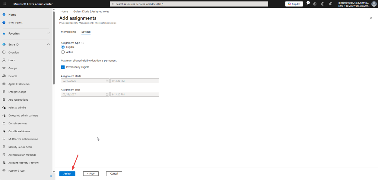 Settings step in Method 2 mirroring Method 1 with Eligible + Permanently eligible options before clicking Assign