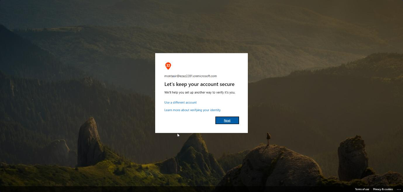 Office portal sign-in in incognito browser showing More information required prompt during the user&rsquo;s next login