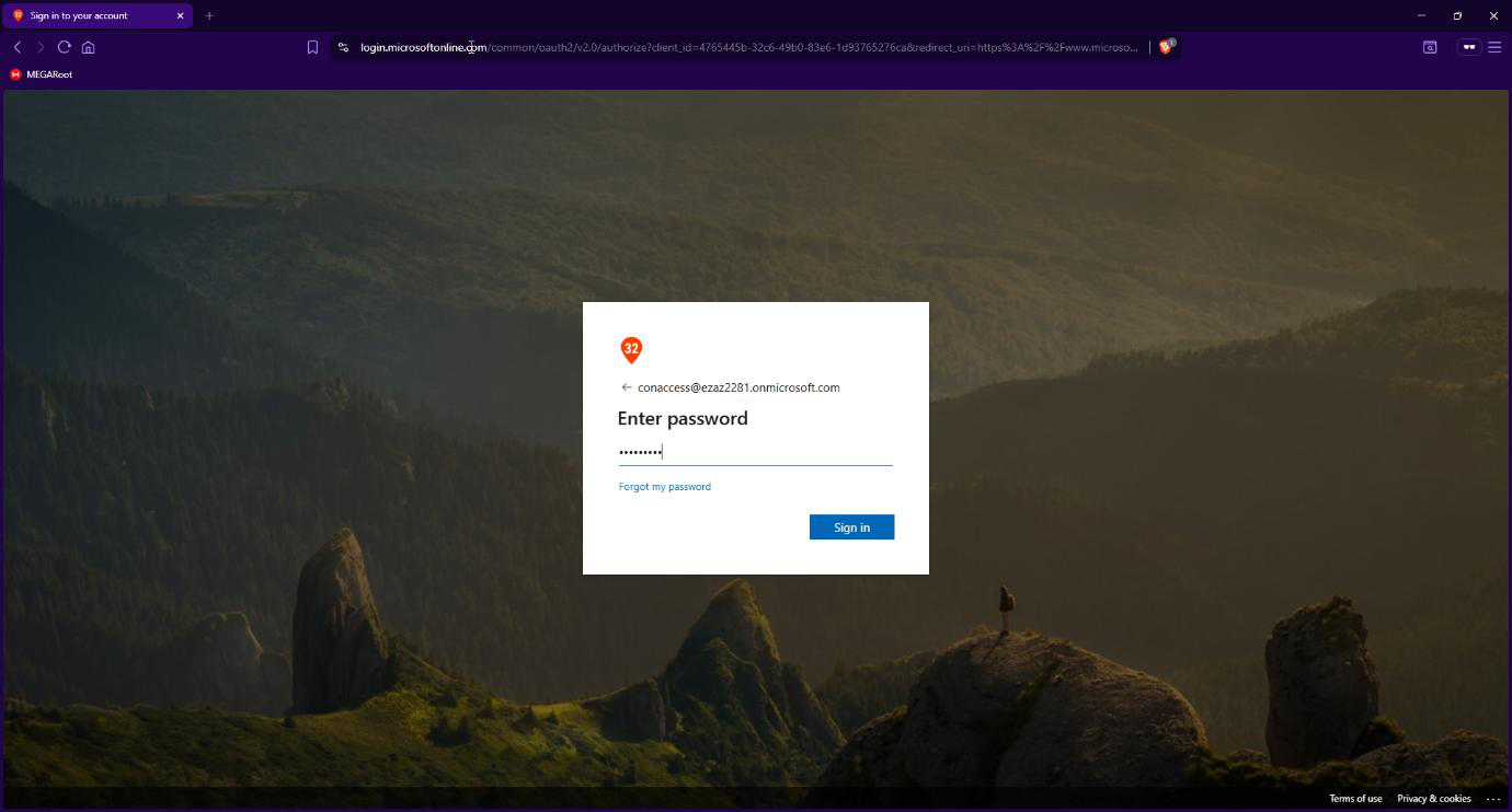 My account sign-in page with conaccess username typed and the password field showing the credential being entered
