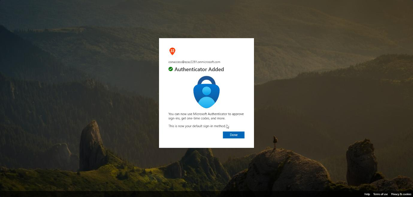 Microsoft Authenticator MFA registration QR code screen which appears as part of completing the policy enforced setup